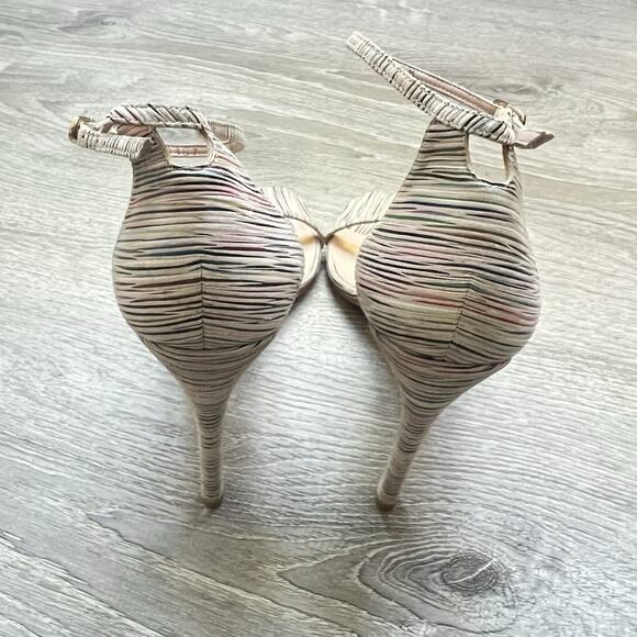 Stuart Weitzman Nudistsong Ankle Strap Striped Leather Heels Sandals Sz 10.5 - Picture 8 of 9